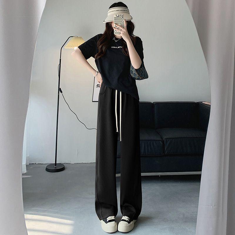 Korean Simple Casual Pants for Women In Spring and Autumn New High-waist Straight Sports Sweatpants Draped Loose Wide Legs