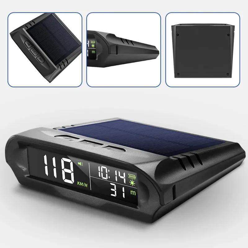 Car Wireless Headup Display Solar GPS Digital Speedometer with LCD Screen Overspeed Alarm KMH/MPH Time/Altitude/Temperature/Spee