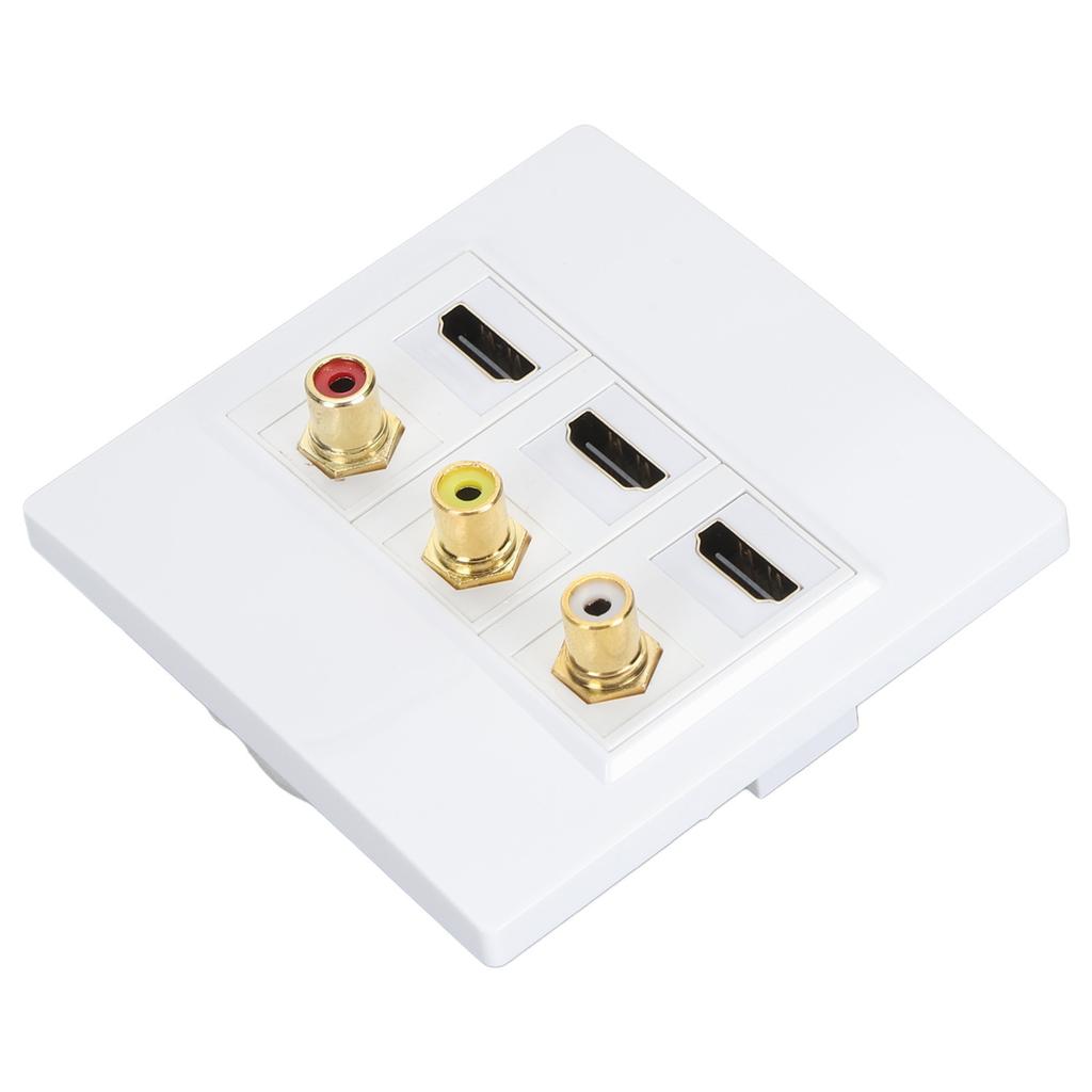 86mm Wall Plug Plate 3 Port HD Multimedia Interface 3 Port RCA Wall Plate HD 4K 1080P 60Hz