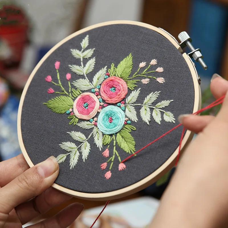 DIY Embroidery Flower Handwork Needlework for Beginner Cross Stitch Kit Ribbon Painting Embroidery Home Decoration