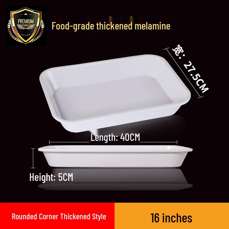 Melamine Rectangular Tray for Braised Dishes - White Display Plate for Cooked or Cold Foods