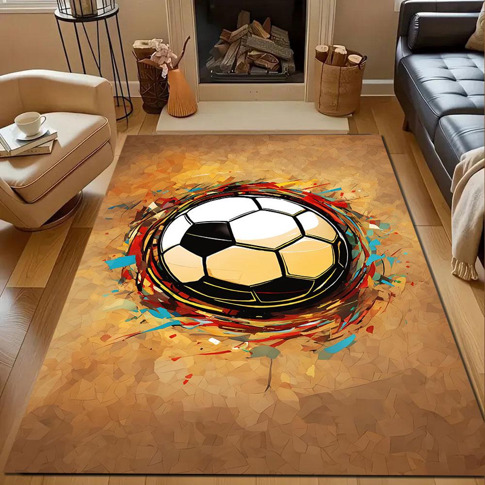 Dynamic Soccer Art Carpet Patterned Carpet, Non Slip Mat Suitable for Living Room and Bedroom Sofas