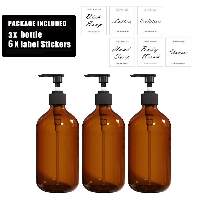 

Диспенсер для шампуня и кондиционера 500 мл, коричневые пластиковые бутылки для мыла с дозатором, контейнер для эфирного масла для мытья тела