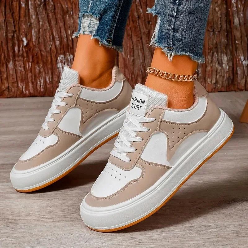 Fashion Ladies Shoes on Sale 2024 Brand Lace Up Women's Vulcanize Shoes Autumn Round Toe Mixed Colors Breathable Sport Shoes Ladies