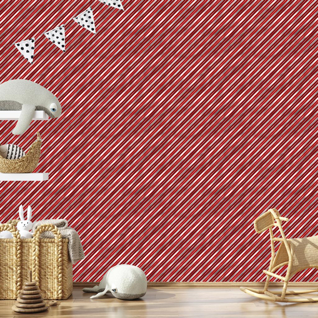 Christmas Stripes Wallpaper Red and Coral for Living Room and Bedroom 50x1000