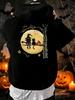 Happy Halloween Witch And Pumpkin Moon Prints Fashionable American Street Style Loose Hooded Sweatshirt Blend Fabric Urban Fashion