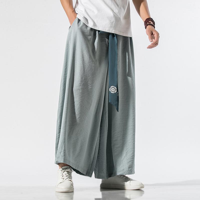 Pánské široké kalhoty Pánské bavlněné tepláky Retro volné kalhoty Muž Čínský styl Lněné kalhoty Muž Velký rozkrok Nepálské roucho Kalhoty