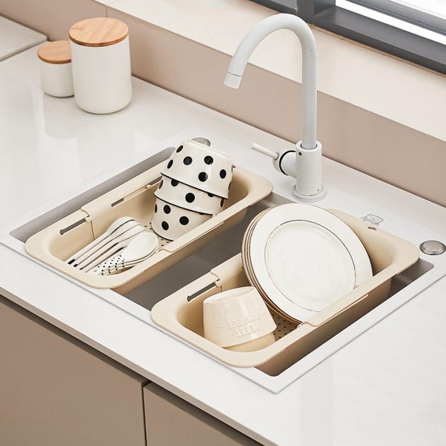 Countertop Drying Basket Expandable Sink Dish Drainer Basket Collapsible Kitchen Organizer for Dishes Produce Fruit