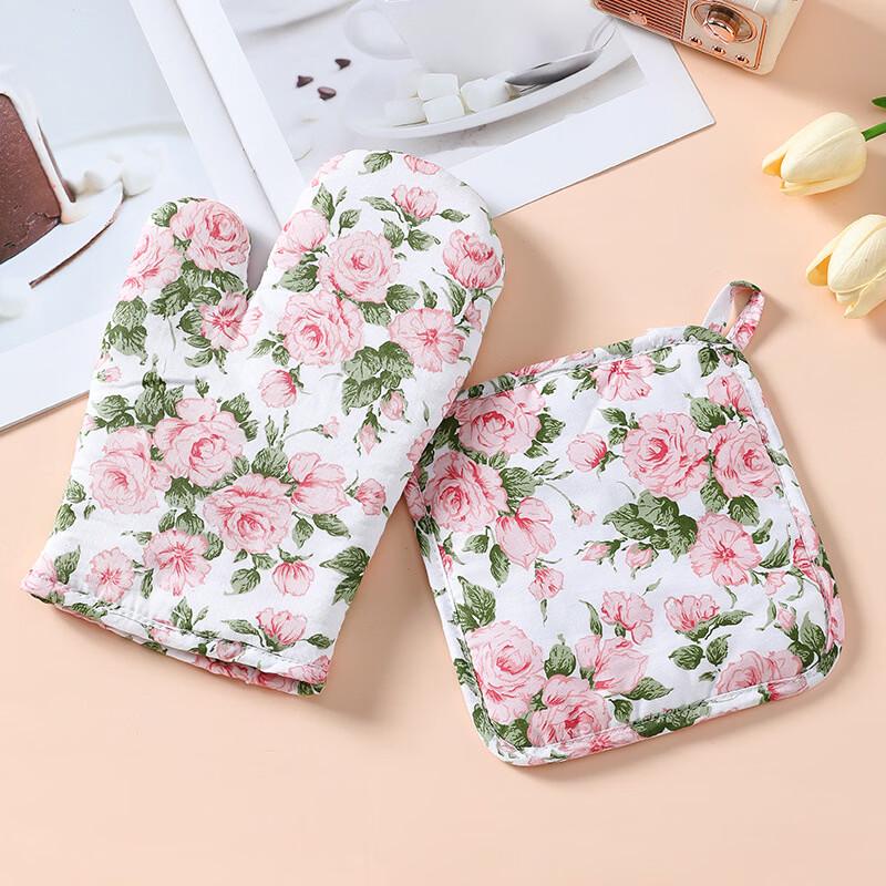 JINMEILI Floral Heat Resistant Oven Mitt & Pot Holder Set