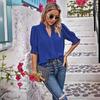 Women's Summer V-neck Style Bubble Sleeve Solid Color Short Sleeved Shirt Top Blouses & Shirts