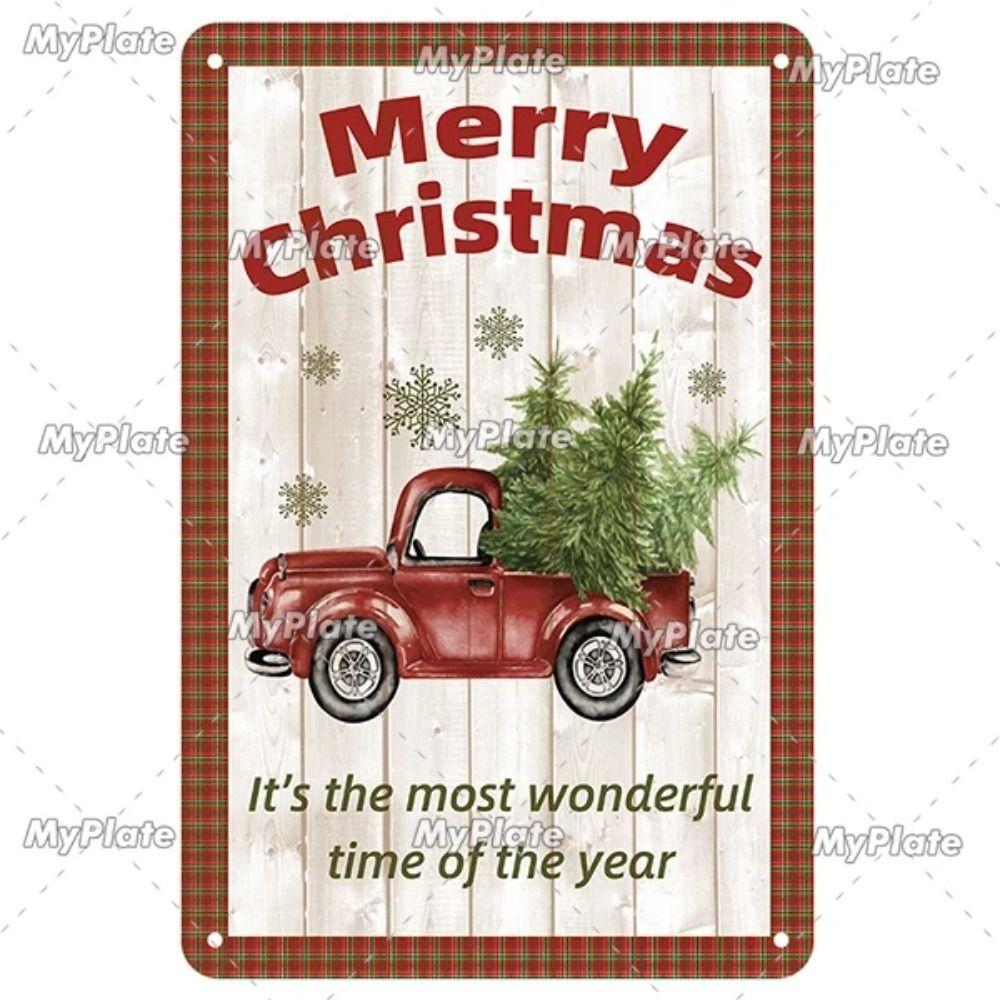 Vintage Christmas Metal Tin Sign Home Festive Wall Decor