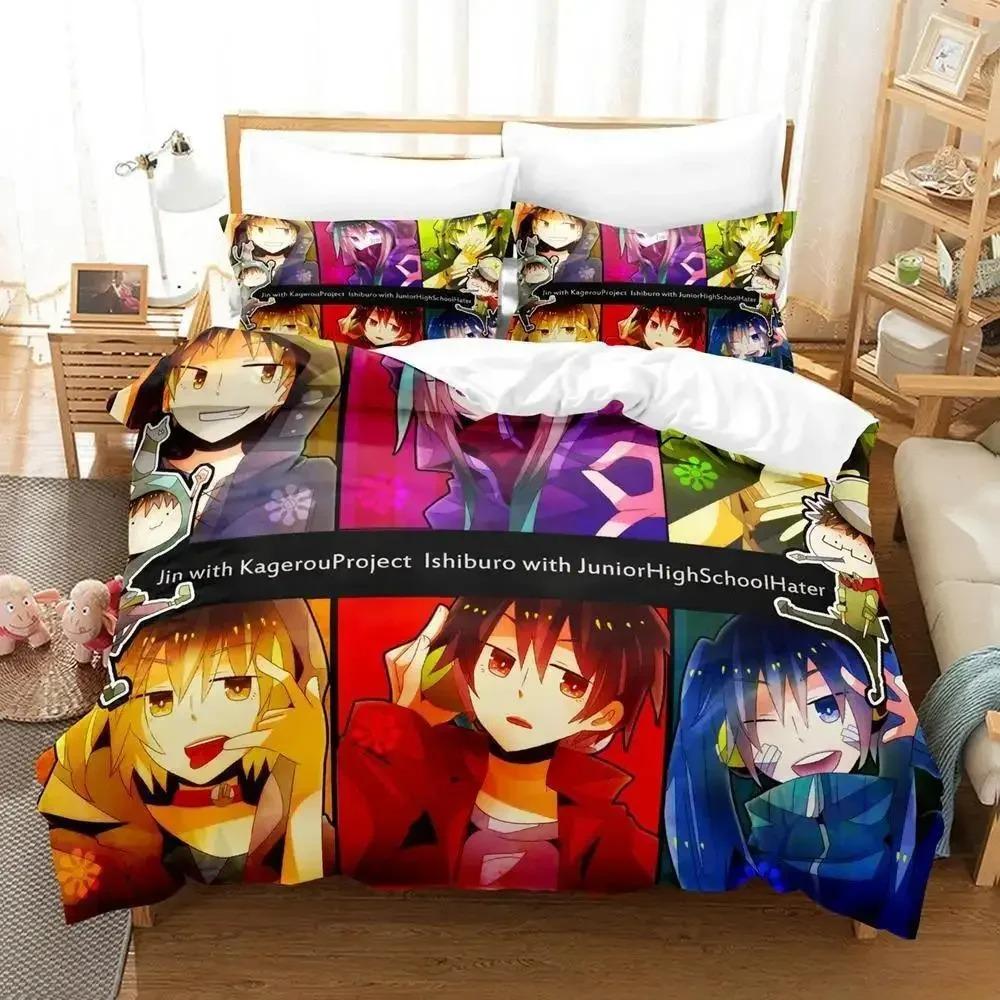 Kagerou Project Bettwäsche-Set, Einzelbett, Doppelbett, Queensize-Bett, Kingsize-Bett, Bettbezug-Set für Erwachsene und Kinder, 3D-Anime-Bettlaken-Set