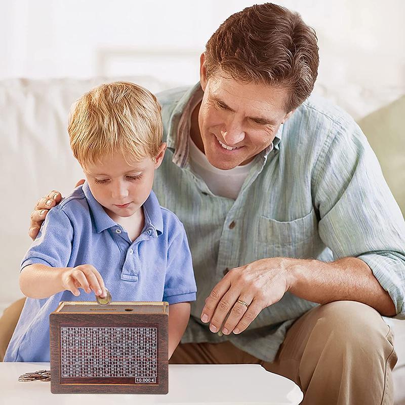 Wooden Piggy Bank Money Box Money Saving Binder 1000/3000/5000/10000 Reusable Money Box with Saving Goal Coins Savings Supplies