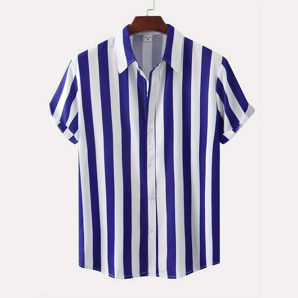 2026 Hawaii Camicia a Maniche Corte a Righe da Uomo Top Casual da Ufficio da Uomo T-shirt Oversize Camicia Bottoni Estiva da Uomo 5XL