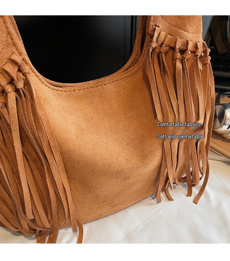 Women's 2025 Frosted Fringe Dumpling Bag - Large Capacity, Versatile Retro Crossbody and Shoulder Bag for Autumn/Winter