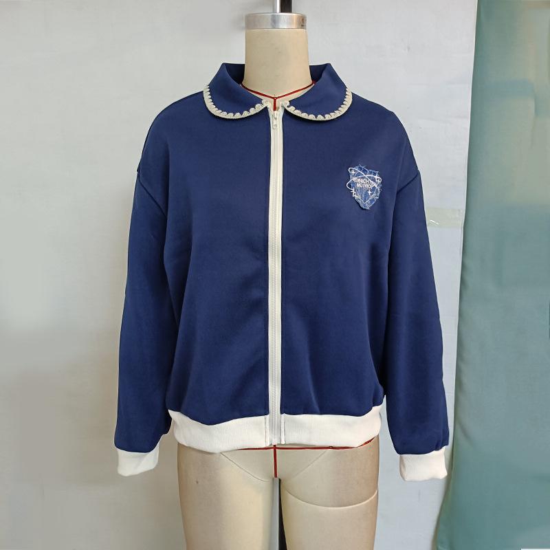 Autumn Women's Plus Size Doll Collar Collision Splicing Long Sleeve Baseball Jacket