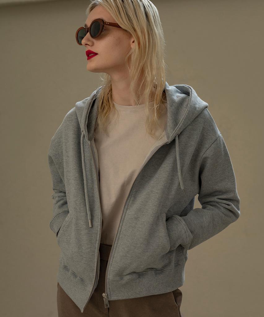 Siyazu Sitp5036 Crop Hood Zip-Up_Melange Gray