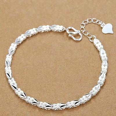Pulseiras de prata esterlina 925 Coração Folha para mulheres Casamento Senhora Nobre Linda Jóia Moda Bela Corrente 20cm 8 polegadas