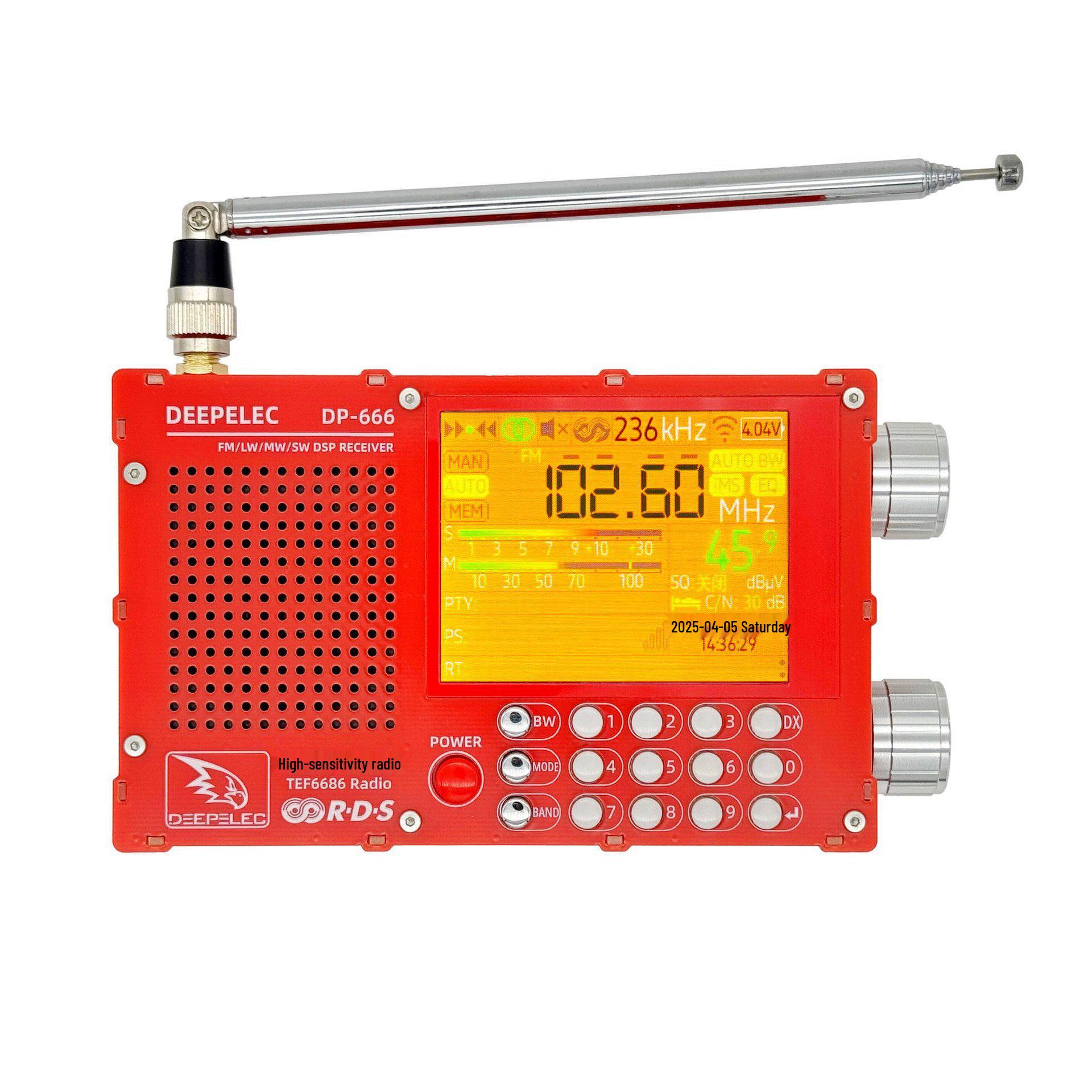 

TEF6686 DSP Високочутливий Повновіковий Радіоприймач AM/FM/Короткі Хвилі DP-666 142x30x80mm червоний