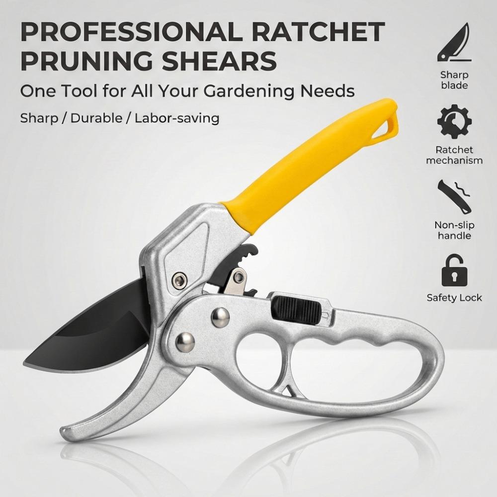1pc Ratchet Pruning Shears Heavy-Duty Garden Ultra-Sharp Shears For Pruning Harvesting Shaping Gardening Accessories