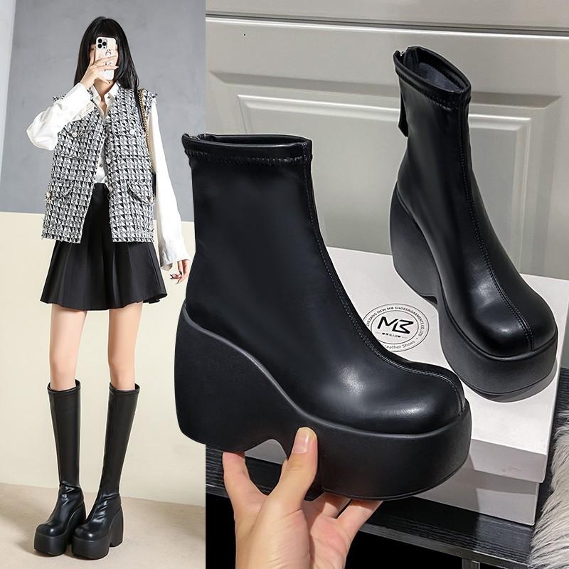 Обувь для женщин 2024 зимние теплые женские сапоги удобные черные высокие сапоги — фото 5