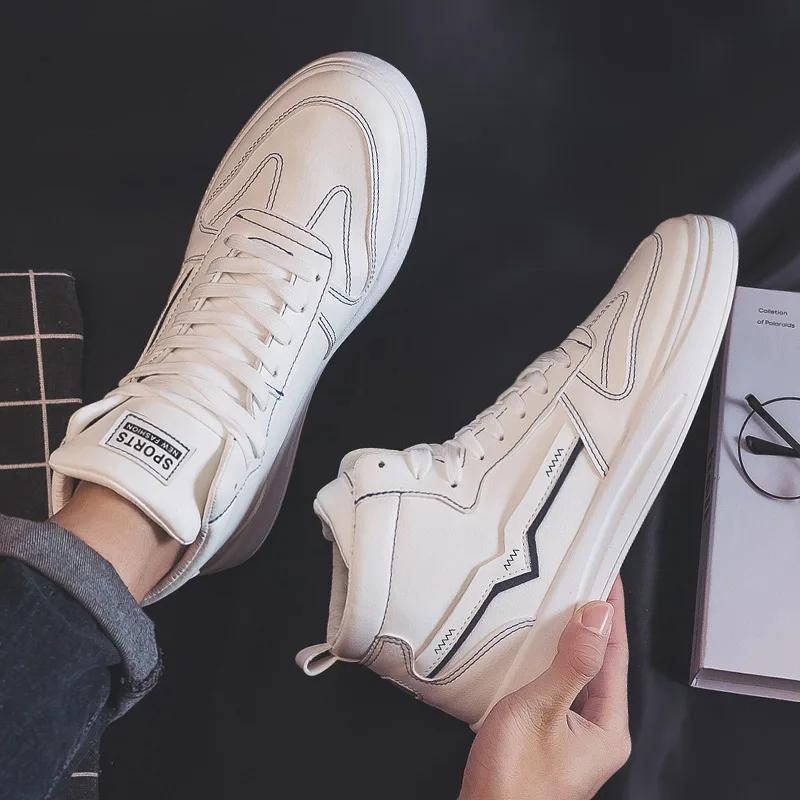 

2024 Мужская Роскошная Обувь Мужские Дизайнерские Кроссовки Модные Высокие Баскетбольные Белые Кроссовки Кожаные Повседневные Туфли для Мужчин 44 белый