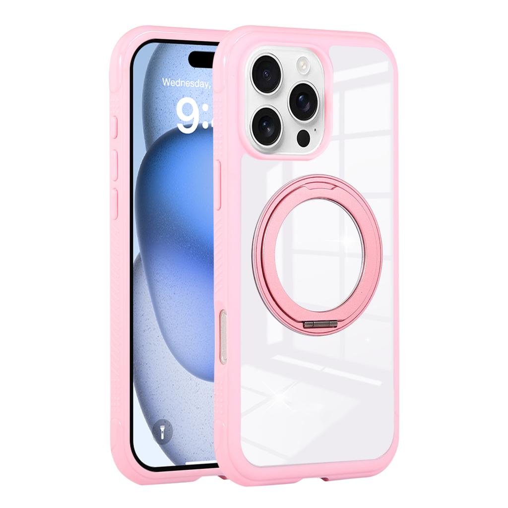 For iPhone 16 Pro Max Magnetic Case Stress Relief Kickstand TPU + PC Transparent Protective Phone Cover
