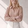 Melting Brown Women Semi Loose Long Sleeve Shirt Hidden Button Blouse Wrinkle Pr