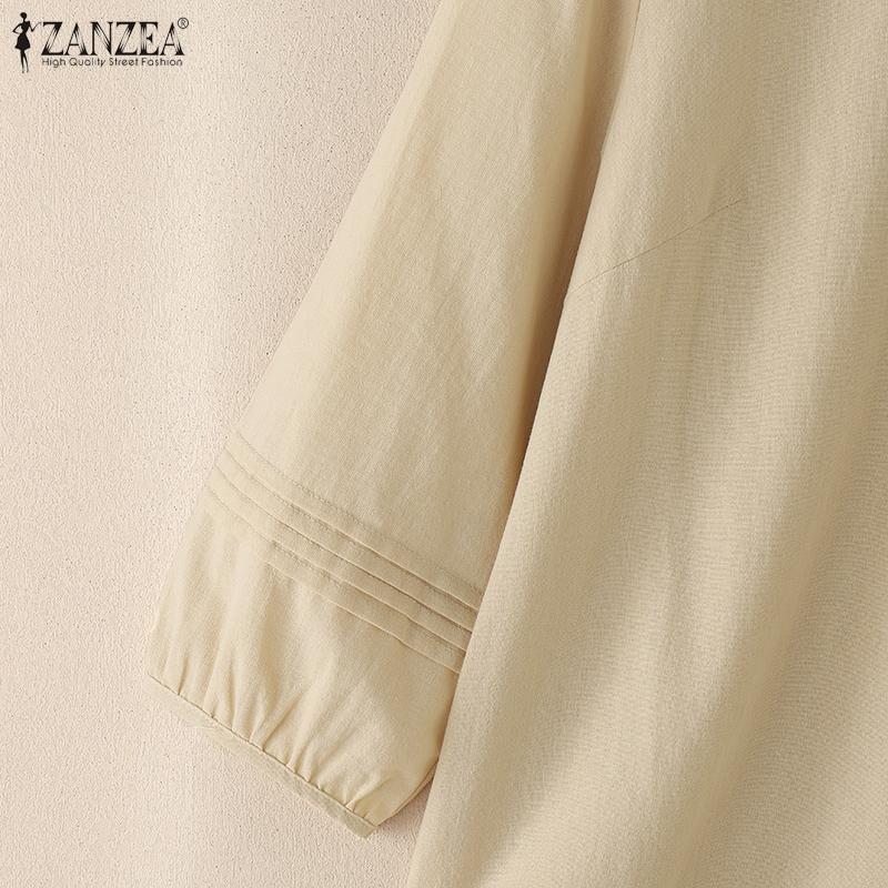 ZANZEA Women Casual Round Neck Solid Color 3/4 Sleeve Blouse