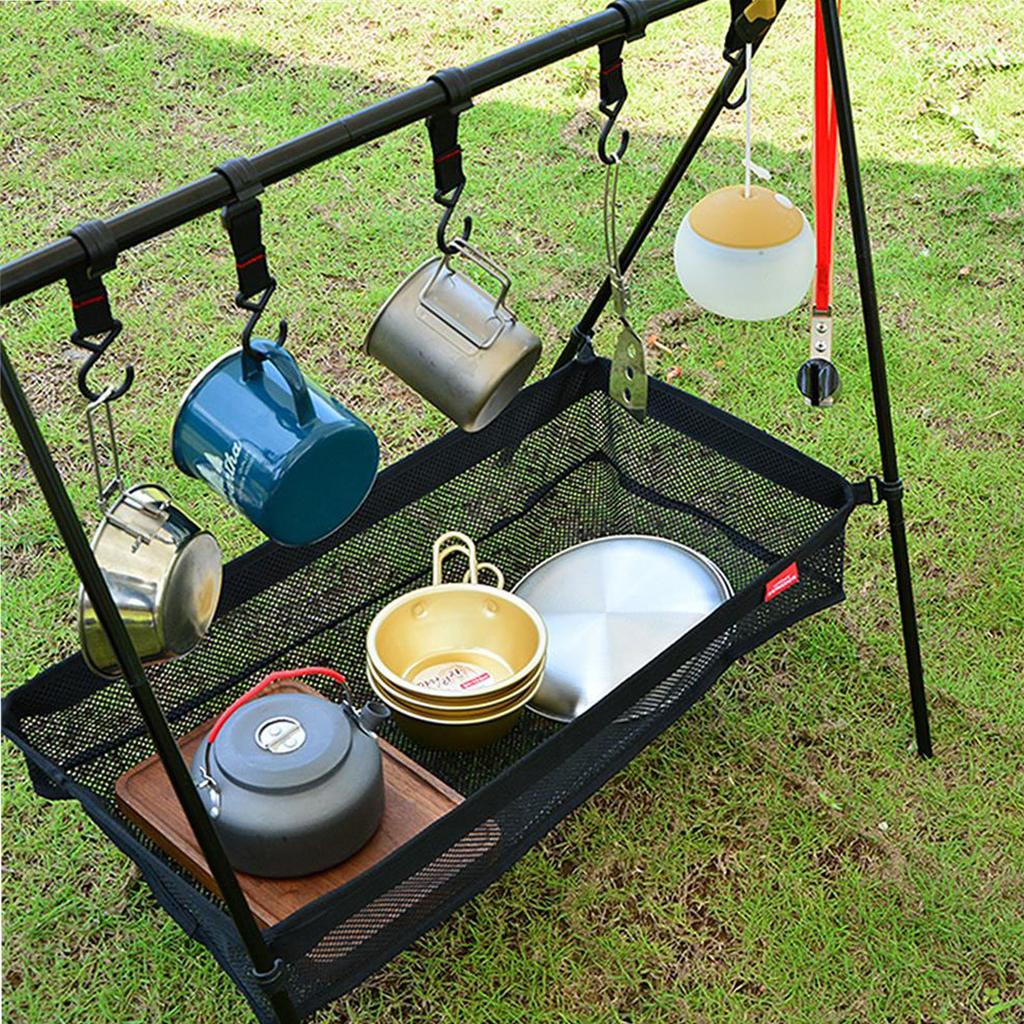 Picnic Under Table Storage Bag Desk Storage Box Tripod Mesh Basket Organizer for Camping Table Tripod Rack