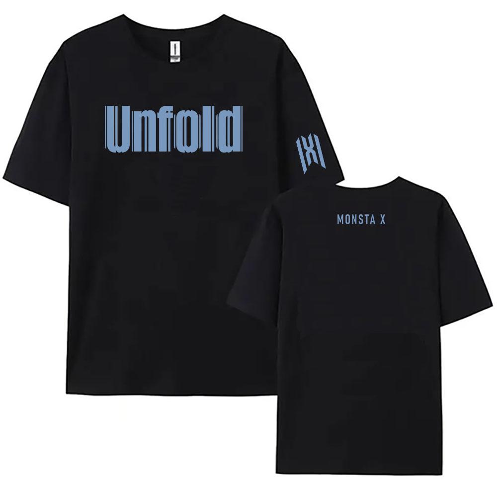 

MONSTA XX Unfold Design Graphic T-shirt Summer O-neck Short Sleeve Female Tshirts Loose Casual Women Men Tees Print Merch Unisex XS чёрный