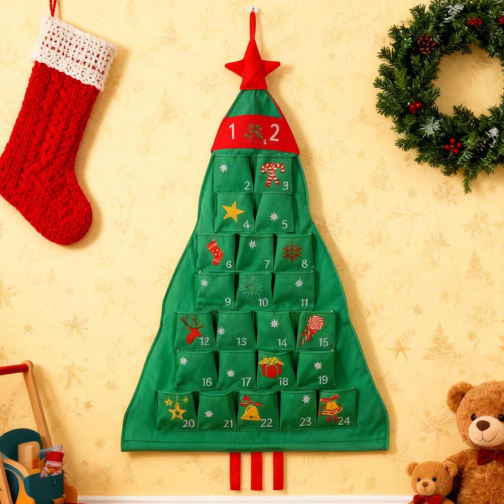Advent Fabric Christmas Tree Shape Organizer 24 Days Cloth Advent Countdown Calendar For Home Decorators Collectors Living Room