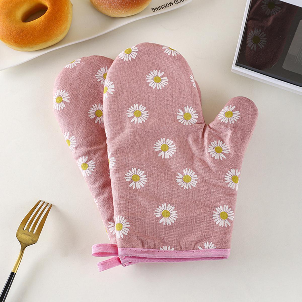 

1pcs Daisy-Patterned Heat-Resistant Gloves, High-Temperature Resistant, Anti-Scald, Suitable For Baking, Oven, And Microwave Use