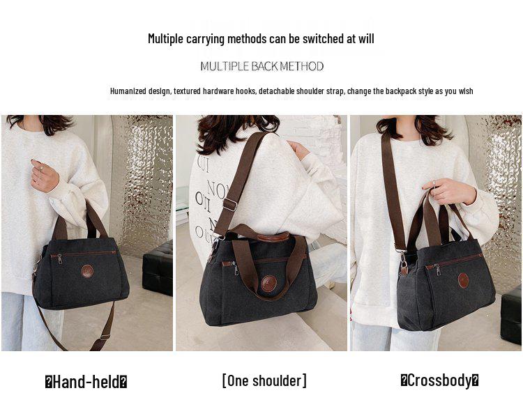 Retro Multi-Pocket Canvas Tote: Large Capacity Shoulder & Crossbody Bag for Women