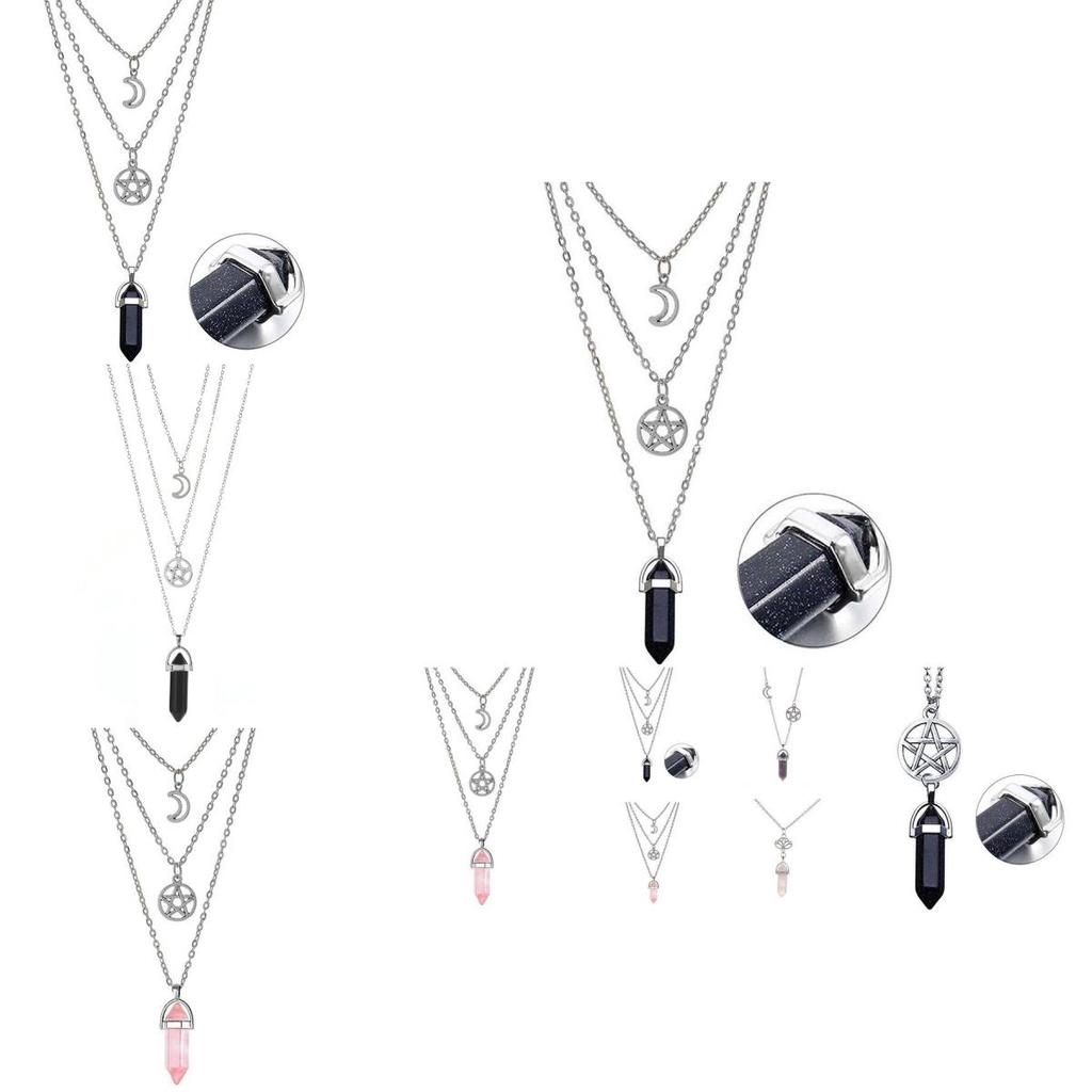 Trendy Alloy Pendant Necklace With Hollow Moon And Pentagram For Fashion And Gift