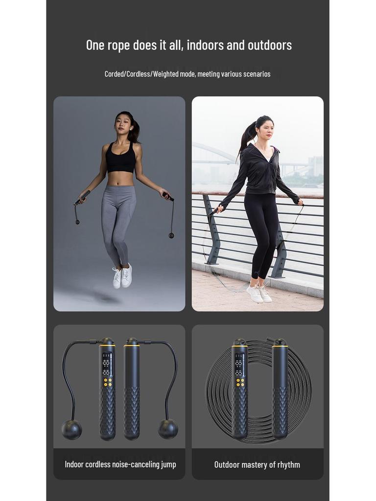 Rechargeable Smart Counting Jump Rope: Weighted, Cordless, Fitness Steel Wire, with English Display