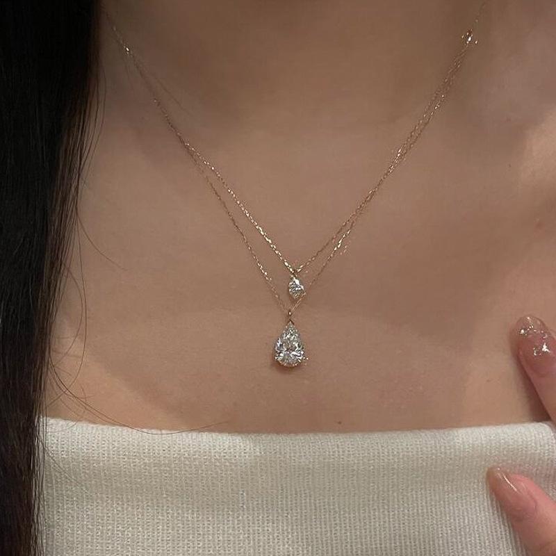 Niche Design Double-Layer Floating Water Drop Necklace for Women – Exquisite, Fashionable, Versatile Clavicle Chain