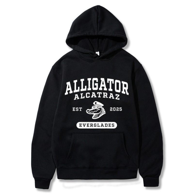 Unisex Hooded Long Sleeve Sweatshirt With Alligator Print Loose Fit Casual Streetwear Fall