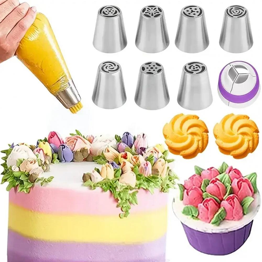Spritstyll Professional Spritstyllset för Tårtdekoration 7 Blomstertyllar i Rostfritt Stål för Tulpaner Rosor Hemgjorda Bakverk