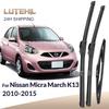 For Nissan Micra March K13 2010-2015 2011 2012 Wiper Front & Rear Wiper Blades Windshield Windscreen Window Brushes 21"+14"+12"