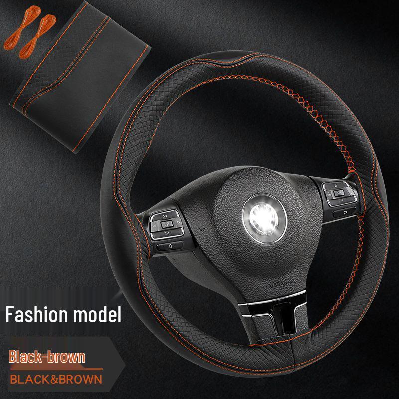 Χειροποίητο Κάλυμμα Τιμονιού από Γνήσιο Δέρμα, Αντιολισθητικό, Άνω Στρώμα από Δέρμα Αγελάδας που Απορροφά τον Ιδρώτα, Καθολικό για Όλες τις Εποχές.