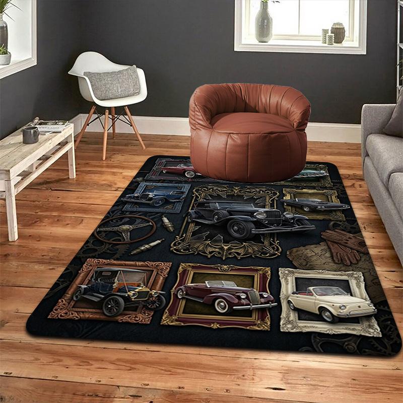 Vintage Car Art Rug Pattern Rug Floor Mat for Living Room or Bedroom Soft and Comfortable Carpet a Gift for Birthday and Holiday.