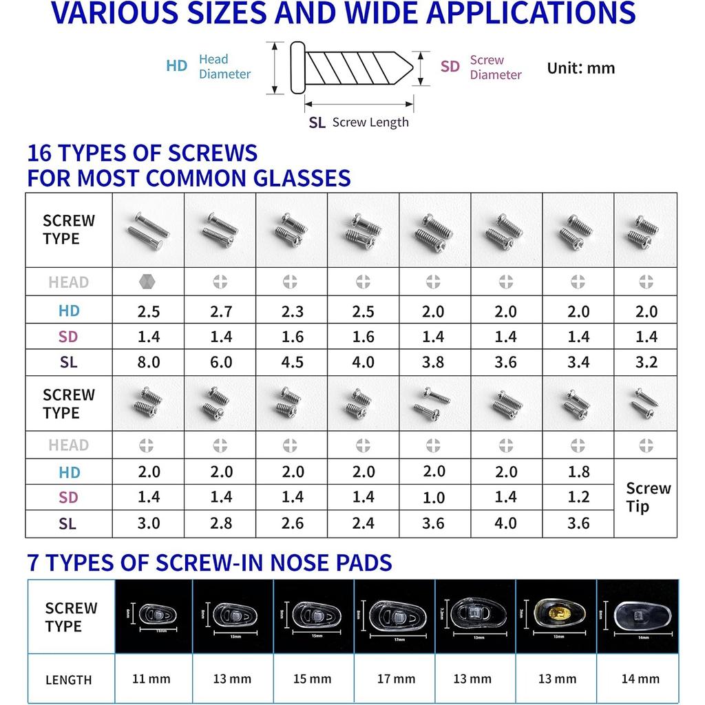 Upgrade Version Magnetic Eye Glass Repairing Kit, Eyeglass Repair Tool Kit with Compact Screw Box Include Nose Pads, Precision Screwdriver Set