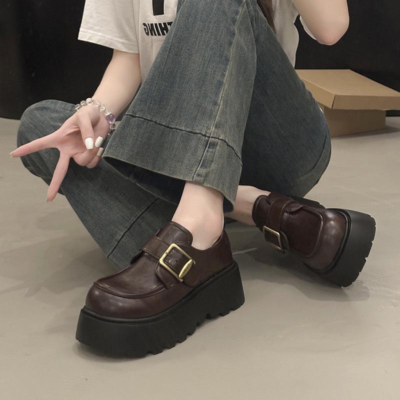 Retro British Style Loafer Single Shoes Women's 2025 Autumn New Thick-soled Thick-heeled Small Mary Jane Small Leather Shoes