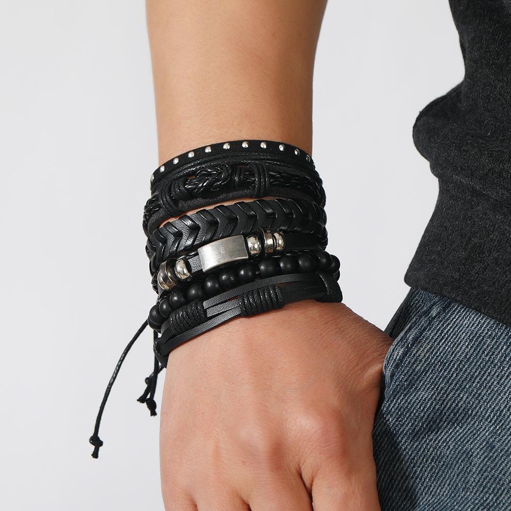 Amazon hot-selling new men's woven rivet bracelet, creative retro handmade leather men's and women's bracelet bracelet