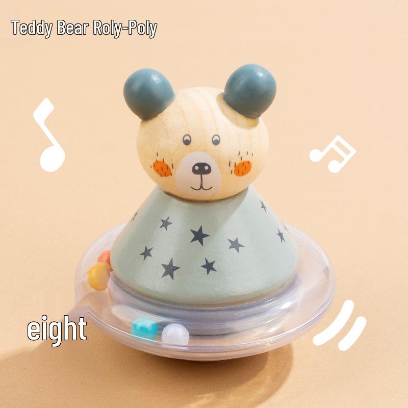 Wooden Cartoon Animal Roly-Poly Rattle Toy for Babies