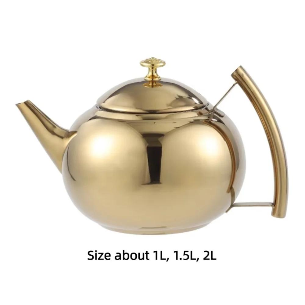 Polished Stainless Steel Teapot Water Kettle Thickened with Filter Tea Pot 1/1.5/2L Gas Induction Cooker Kettle Household Teapot