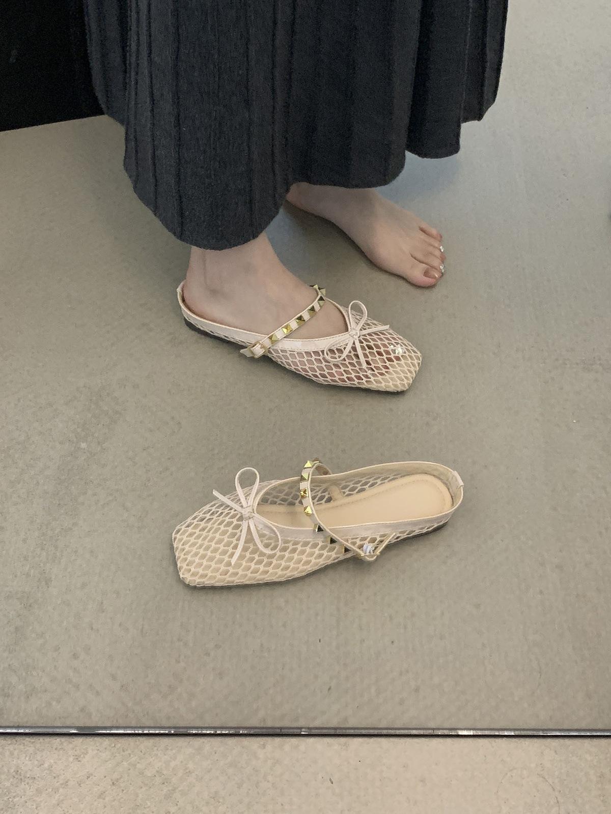 

Ретро сумка-бант головные полутапочки женские для улицы летние сетчатые одинарные туфли на одной педали Мэри Джейн 35