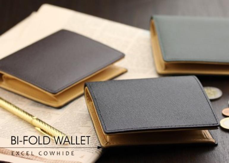 [Abies] Genuine Leather Grain Embossed Cowhide Bi-fold Wallet (with Box Coin Purse) Green