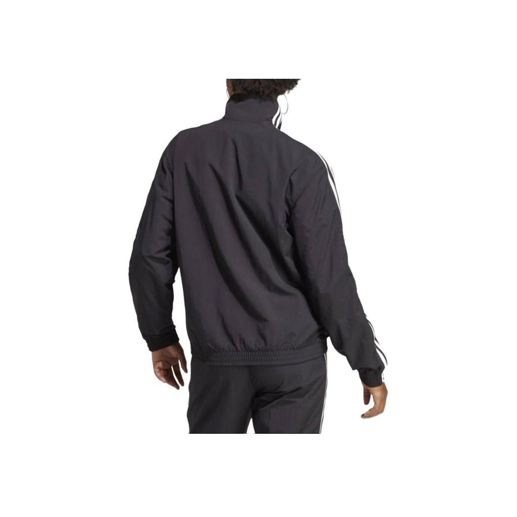 Adidas Originals Trefoil Logo Print Striped Long Sleeve Stand Collar Jacket Women Jacket Black IB7443